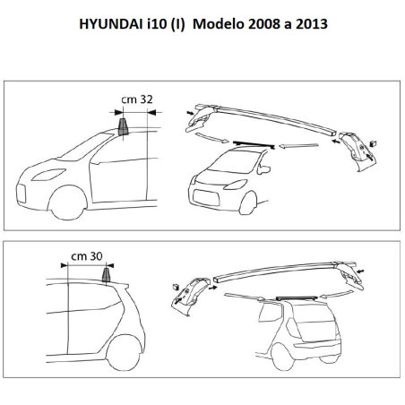 Comprar Juego 2 Barras ALU Hyundai i10 (I) 2008 a 2013.