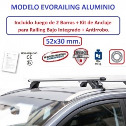 Juego de 2 Barras de Techo EVORAILING Aluminio para Dacia LODGY, CON RAILING INTEGRADO, de 2012 a 2022. Ref: R115022120.