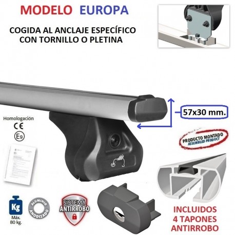 Barras de Techo en Aluminio Europa para Fiat DOBLO (I), SIN BARRAS LONGITUDINALES, de 2001 a 2010.