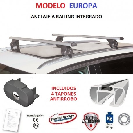 Juego de 2 Barras en Aluminio para Opel ZAFIRA TOURER (C), CON RAILING INTEGRADO, de 2012 a 2019.