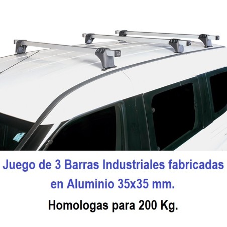 Juego de 3 Barras Industriales Aluminio 35mm. para Opel COMBO (E) XL